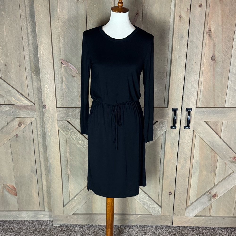 Simier Fariry black long sleeve jersey knit dress with drawstring waist Medium - Picture 4 of 13